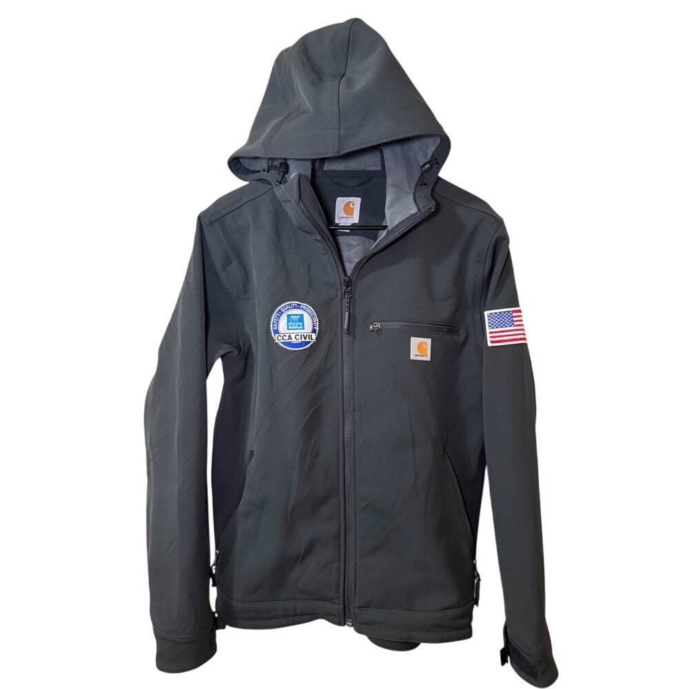Carhartt Men's sz S Black Crowley Hooded Jacket Softshell Company Logo Patch